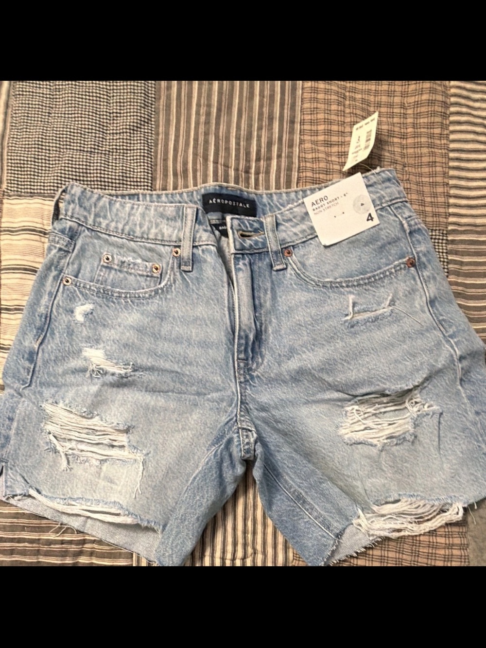 Aeropostale Faded Light Blue Distressed Denim Shorts